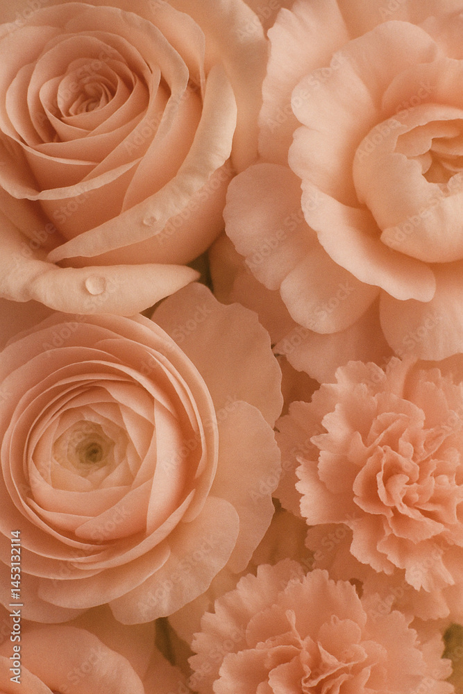 Pastel floral bouquet with rose, ranunculus, and carnation in soft harmony