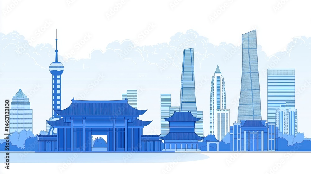 Fototapeta premium Shanghai Skyline with Traditional Architecture