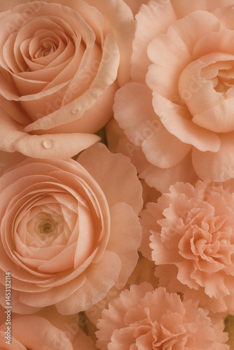 Obraz na płótnie Pastel floral bouquet with rose, ranunculus, and carnation in soft harmony w salonie