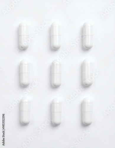 Obraz na płótnie White capsules arranged in minimalist vertical pattern on clean background w salonie