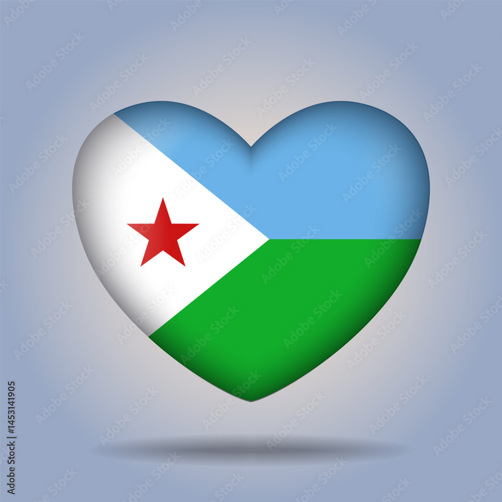 Djibouti flag heart button Isolated on color gradient background. Exclusive Icon flag Djibouti flag heart button Isolated on color gradient background. Exclusive Icon flag