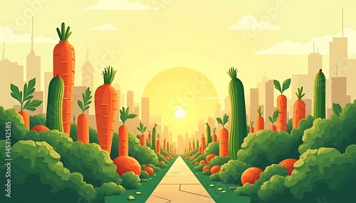 Cityscape meets vegetable farm: A whimsical illustration of urban agriculture