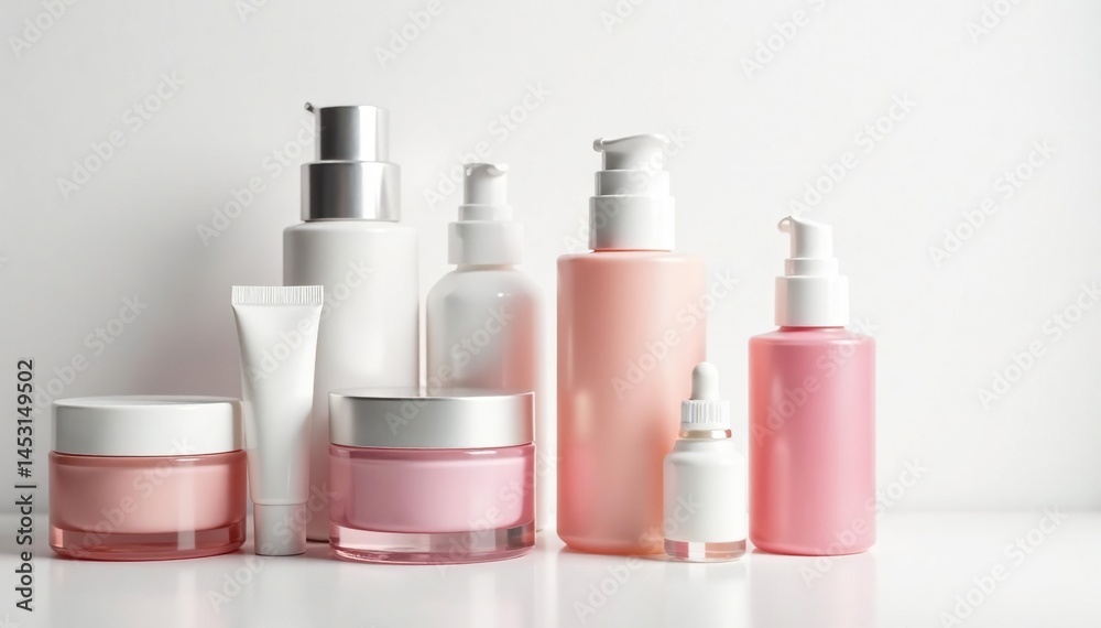 Various cosmetic containers on white backdrop , cosmetics, blush Various cosmetic containers on white backdrop , cosmetics, blush