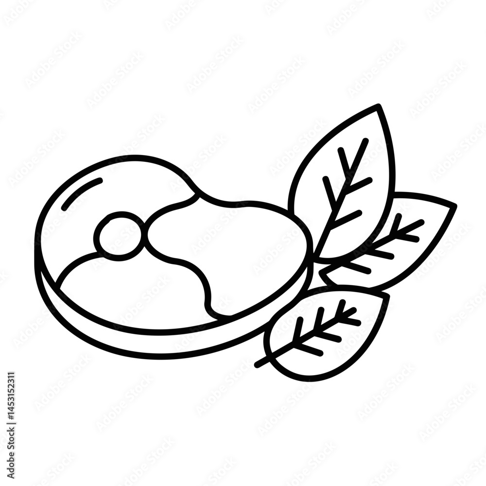 Obraz premium Paleo Diet (meat + leaves combo icon) - minimalist line illustration