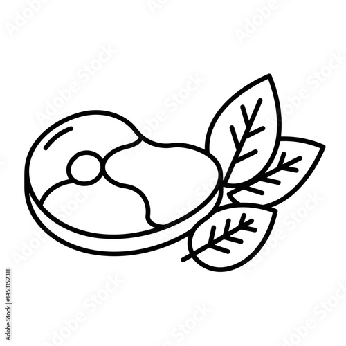 Paleo Diet (meat + leaves combo icon) - minimalist line illustration  