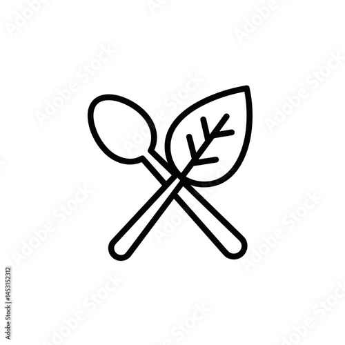 Vegan  Icon with Spoon and Leaf Design  