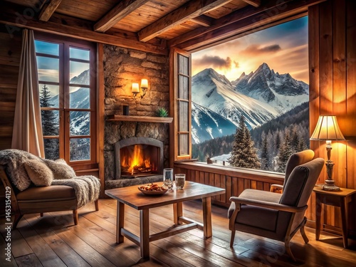 Wallpaper Mural Cozy Winter Fireplace Retreat: Snowy Landscape View - Vintage Photography Torontodigital.ca