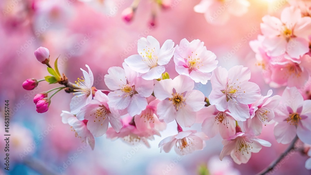 Delicate Cherry Blossoms in Low Light: Close-Up Pastel Bloom Delicate Cherry Blossoms in Low Light: Close-Up Pastel Bloom