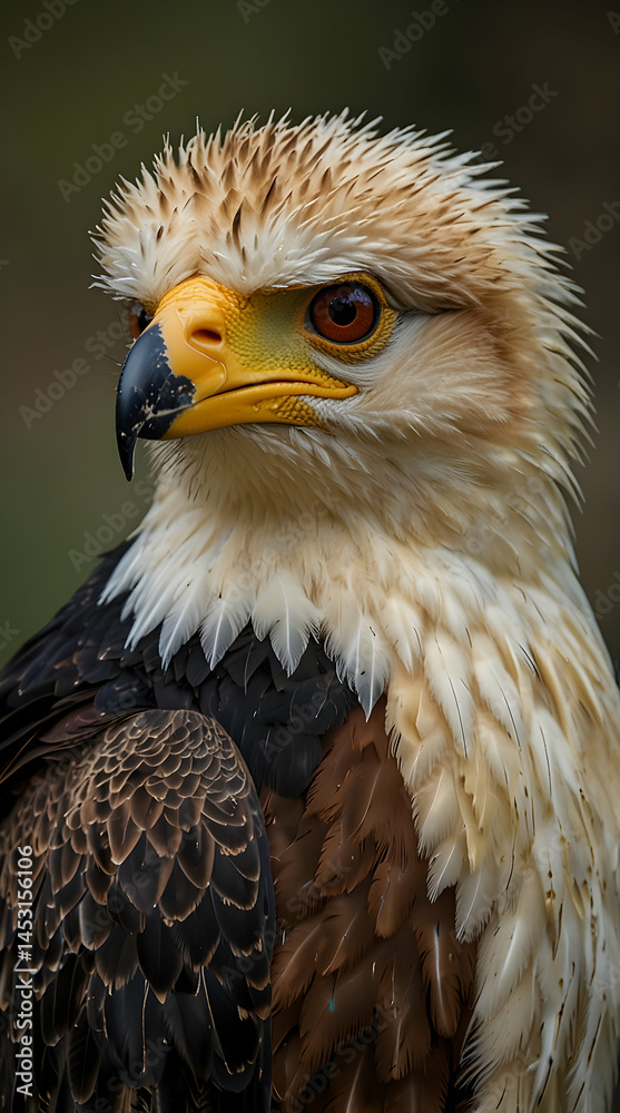 Fototapeta premium Crested Caracara with Sharp Orange Beak and Dark Eyes