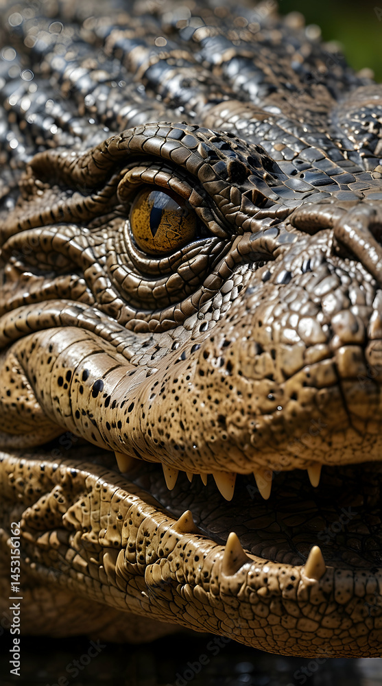 Obraz premium Nile Crocodile with Intense Eyes and Rugged Skin