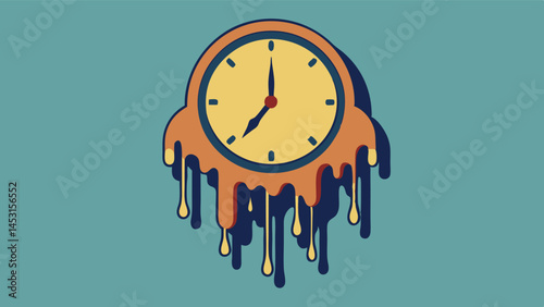 Creative melting clock illustration representing the passage of time with dripping design features against a solid background