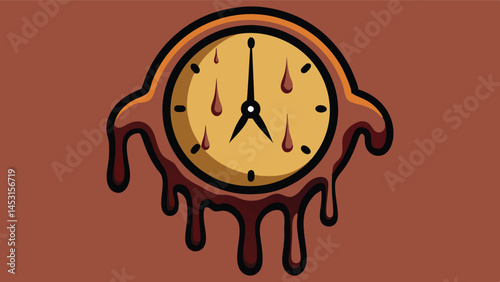 Creative melting clock illustration representing the passage of time with dripping design features against a solid background