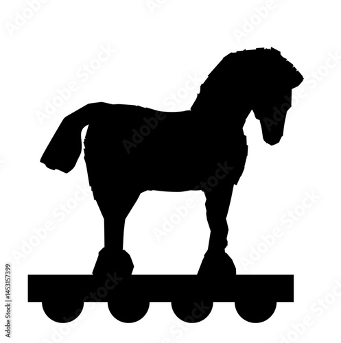 Trojan horse vector silhouette illustration isolated on white background. Ancient war for Troy. Achilles battle against Hector for glory and people. Greeks VS Turkish war. Brave heroes mythology shape