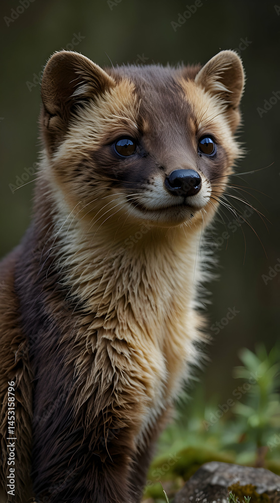 Fototapeta premium Pine Marten with Golden Patch and Sharp Eyes