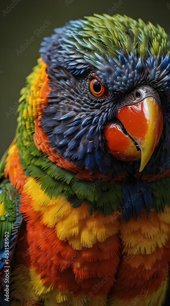 Obraz premium Rainbow Lorikeet with Brilliant Plumage and Red Beak