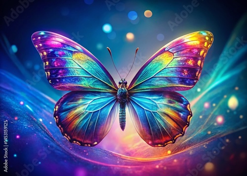 Double Exposure: Neon Butterfly, Vibrant 3D Wings, Elegant Fantasy