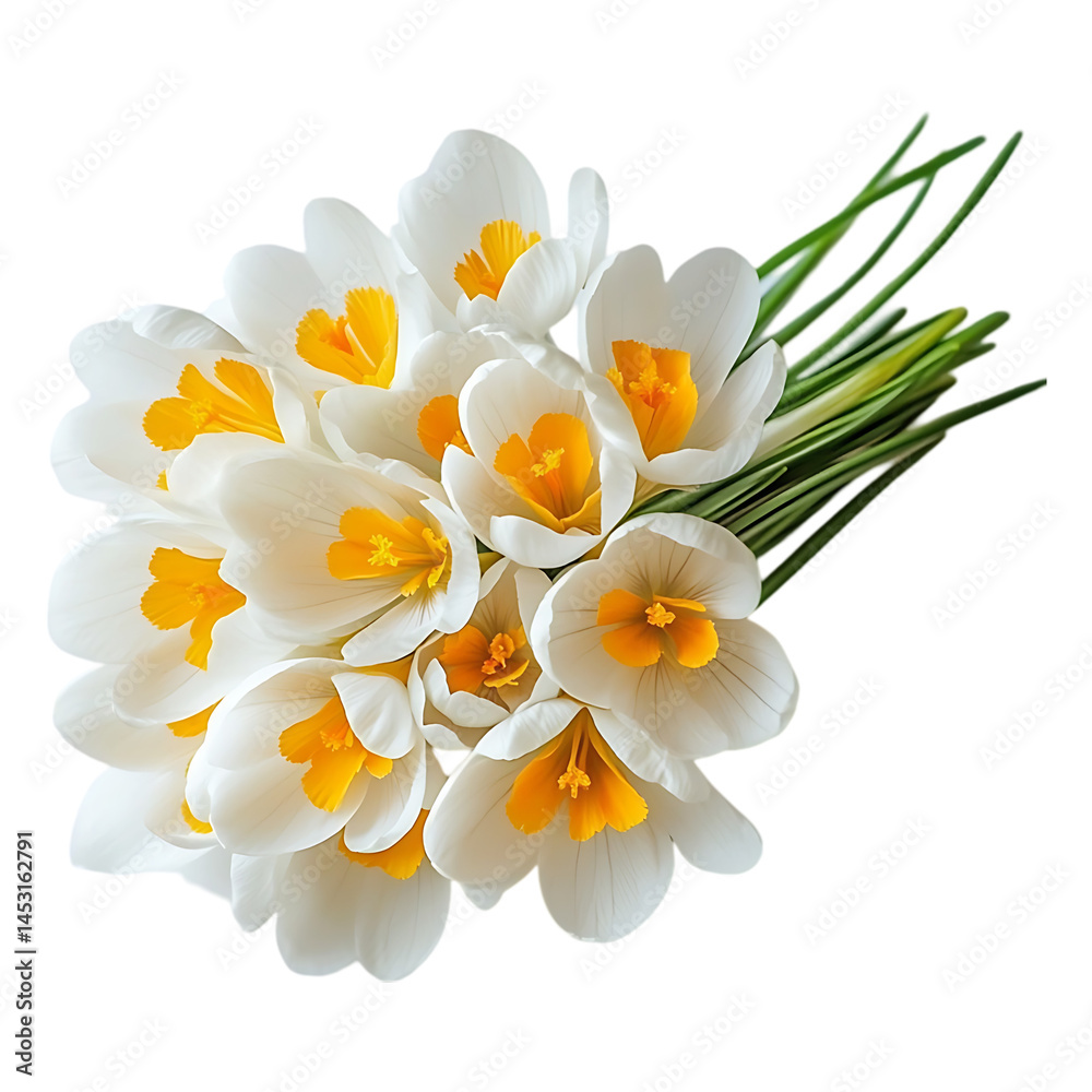 Naklejka premium White Crocus Flowers Bouquet on Transparent Background
