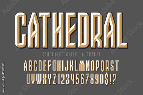 Chisel letters design, original vintage alphabet style.