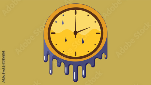 Creative melting clock illustration representing the passage of time with dripping design features against a solid background