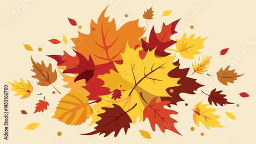 Colorful autumn leaves falling on a light background, creating a vibrant display of nature's beauty and seasonal change in a vector illustration style