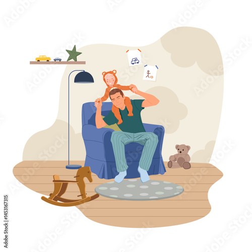 Boy having fun with his father in the children's room.