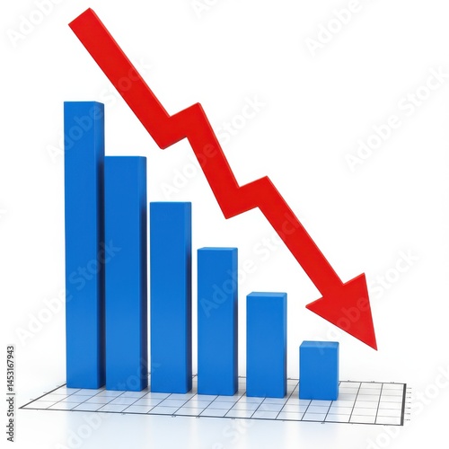 Free Download 3D Bar graph with arrow showing decline on white background - GFXLoad