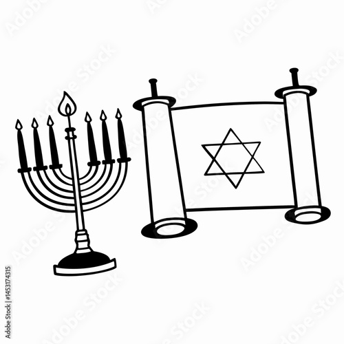 Israel menorah with candles on white background