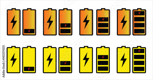icon and vectors of batteries with different power