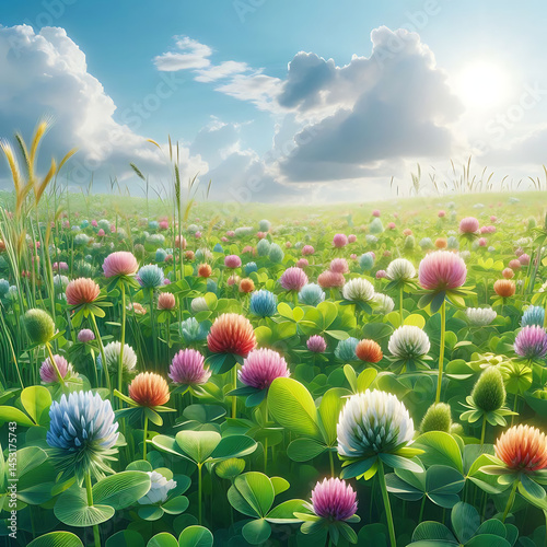 Berseem clover Field for grazing.  Daisy field in the farm or garden in summer season. berseem beautiful.	
