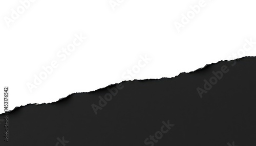 Minimalist black paper torn isolated on white backdrop for your design element