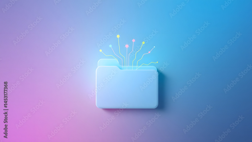 Digital Data Flow Abstract Visualization of Open Folder Icon with Data Stream