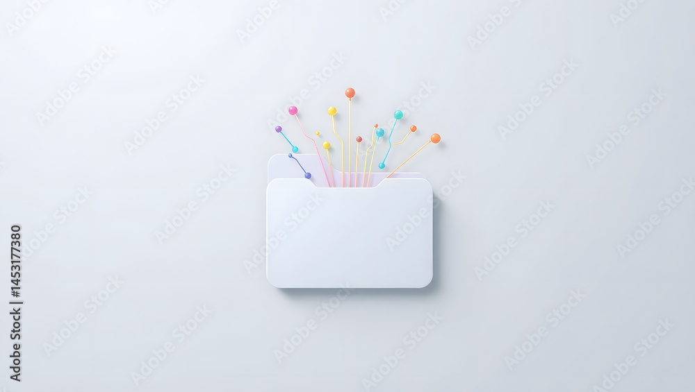 Colorful Data Flow Visual Metaphor of Open Folder & Data Connections