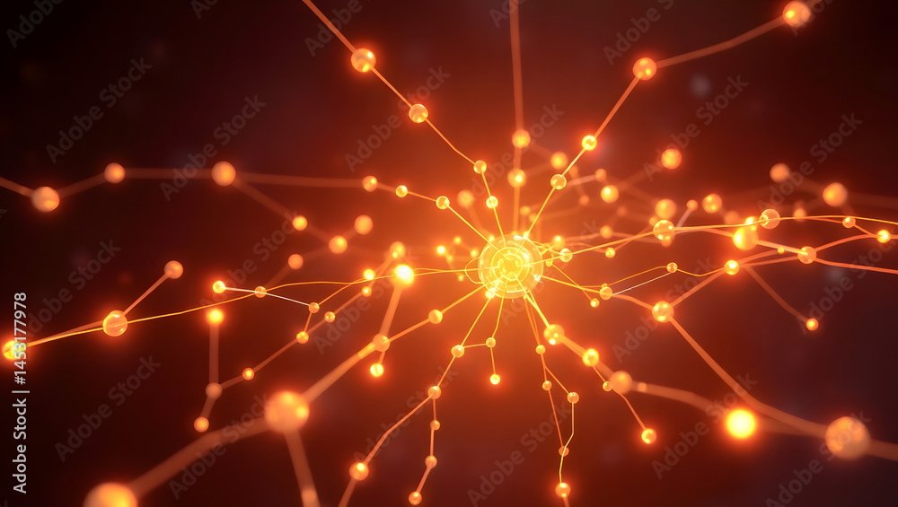 Glowing Neural Network Abstract Art of Interconnected Nodes
