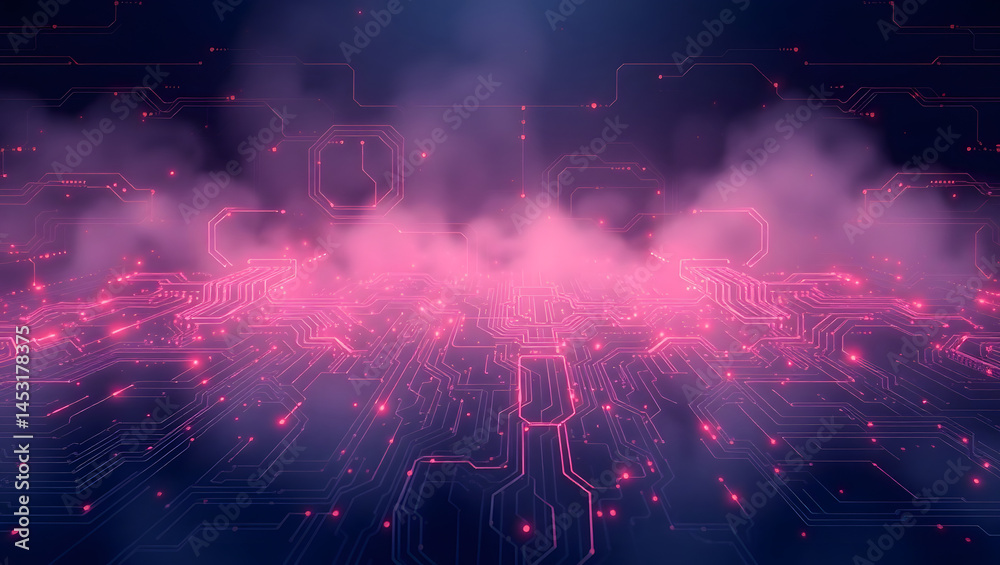 Glowing Circuit Board Background Abstract Tech Art