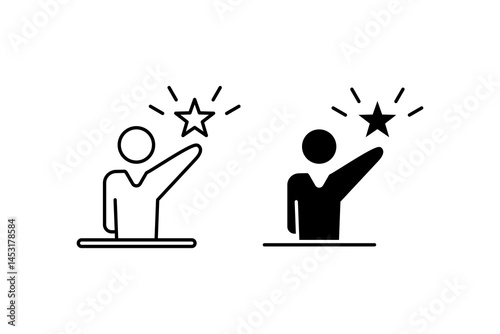 Influence icons symbolize ambition and success by reaching towards a glowing star. Motivational graphics for career, leadership, and achievement content.
