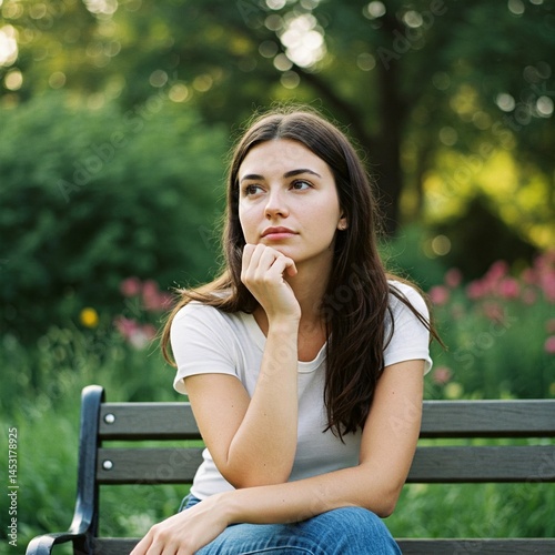 young woman sitting on a bench