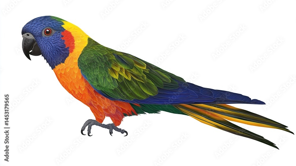 Fototapeta premium Colorful parrot in profile view, vibrant plumage