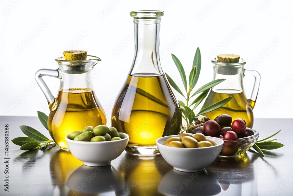 Long Exposure: Close-up of Olive Oil Flask & Olive Cups Long Exposure: Close-up of Olive Oil Flask & Olive Cups