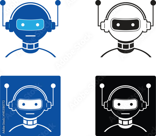 Robot Headset Icon Set - Vector Illustration of Futuristic AI Characters