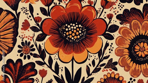 Wallpaper Mural Retro Floral Pattern with Earthy Tones - Seamless Fabric Design Torontodigital.ca