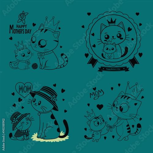 Adorable Mothers Day Cat Illustrations Cute Kitten Designs