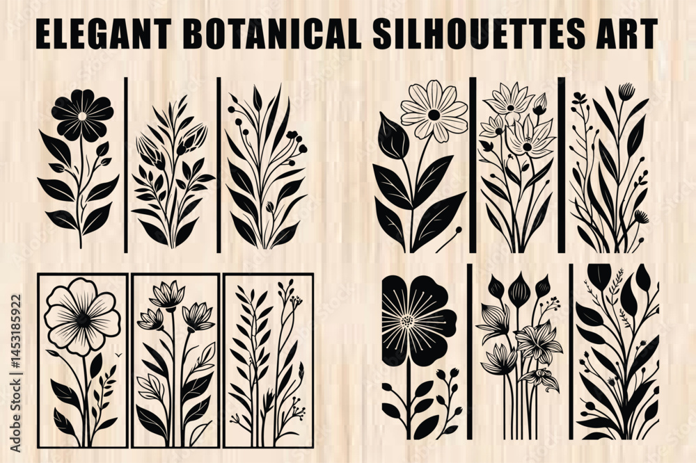 Elegant Botanical Flower Silhouettes Elegant Botanical Flower Silhouettes
