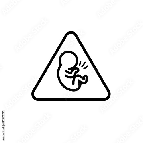 Miscarriage alert symbol depicting an embryo in a warning triangle  