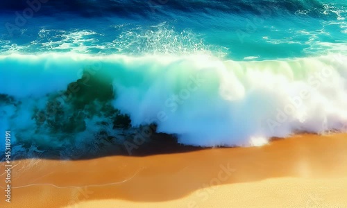 Vibrant Ocean Waves Crashing on Sandy Shoreline Under Bright Sunshine at Tropical Beach Video Animation