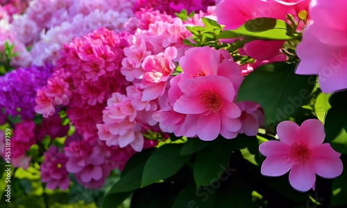 Vibrant Pink and Purple Flowers Blooming in an Outdoor Garden during Spring Season Video Animation