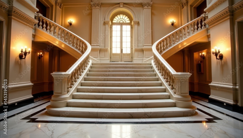 Fototapeta premium Grand marble staircase, Utah State Capitol building interior, up, vertical
