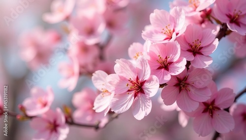 Delicate pink sakura blossoms in full bloom, forming a repeating pattern , tree, wallpaper