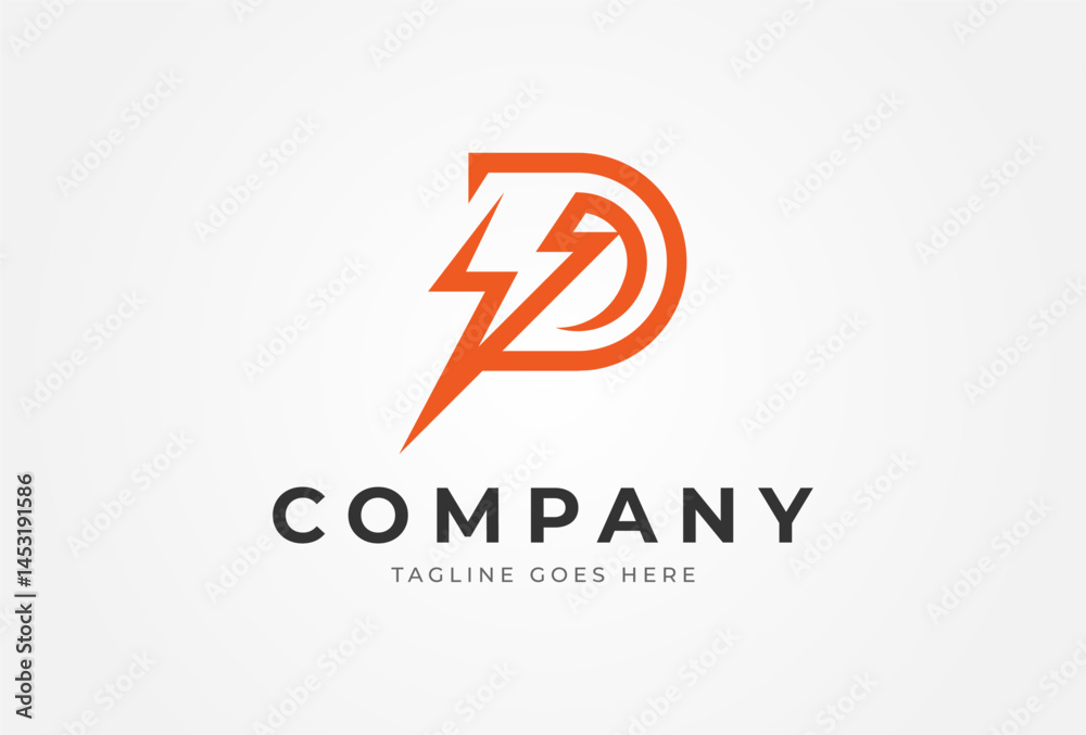 Letter D Electric Logo, letter D and lightning bolt combination, tunder bolt design logo template Element, vector illustration