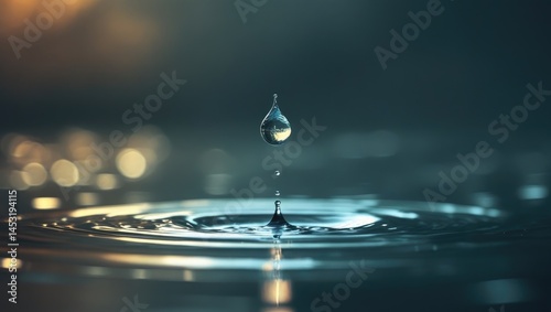 Cinematic water drop with moody film aesthetic, Solitary drop photo with dramatic color grading, Ethereal keyframe with blurred background tones
