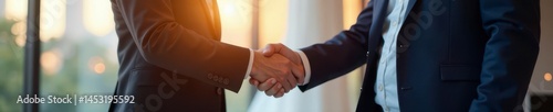 Firm handshake seals business deal in modern office , worker, light